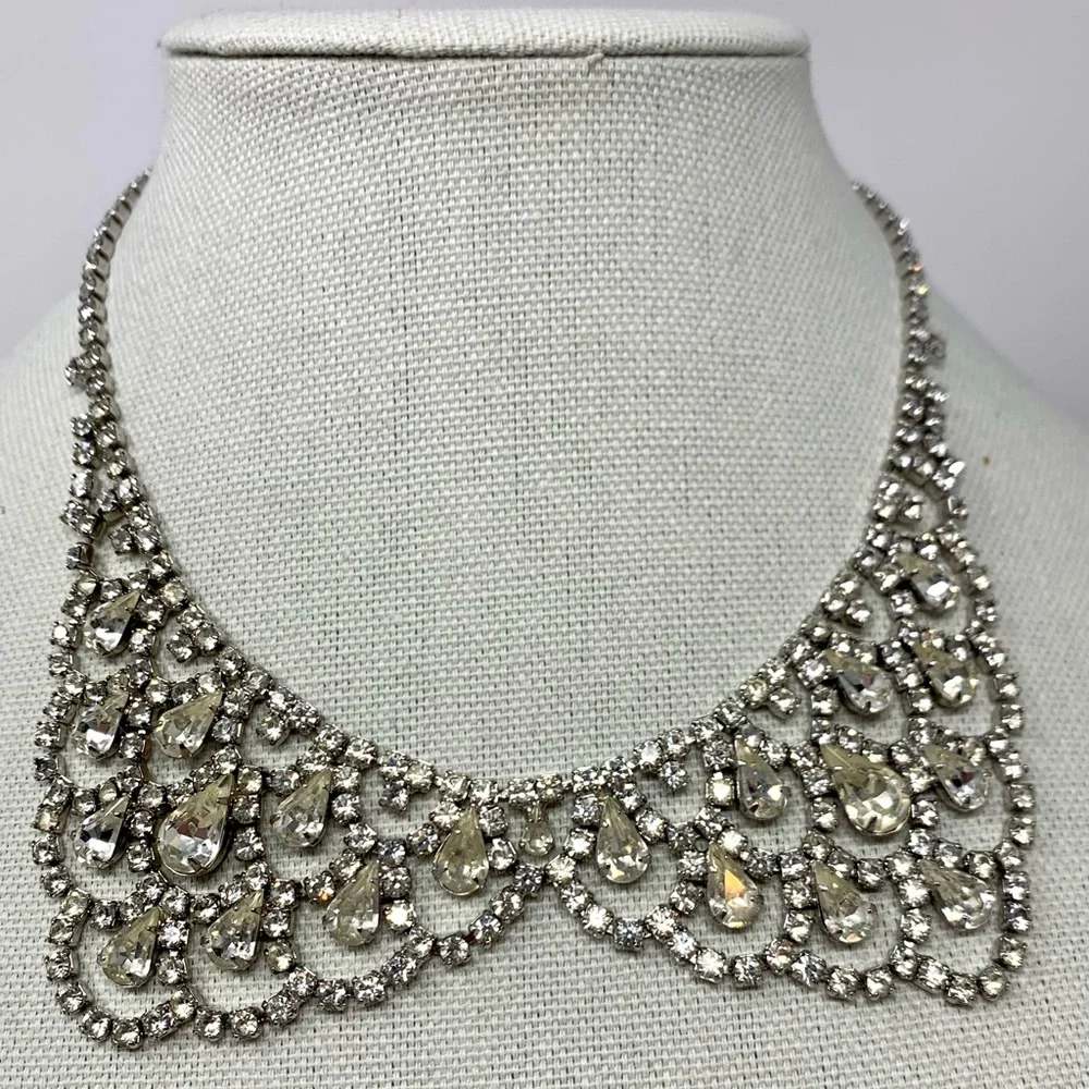VTG Orignal by Robert Crystal Rhinestone Bib Choker  Necklace Rhodium Rare - Picture 2 of 11